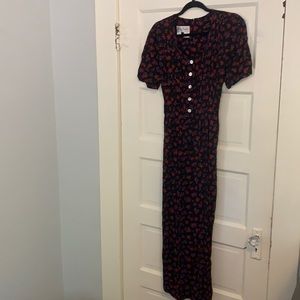 VTG 90’s Betsy Lauren Pintucked Red and Purple Floral Maxi Dress